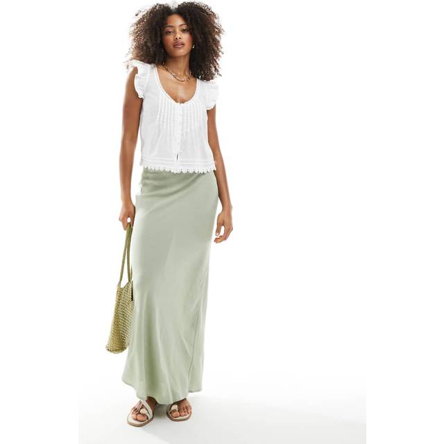 New Look Women's Plus Size Light Green Linen Blend Bias Cut Midi Skirt Curves - UK 18