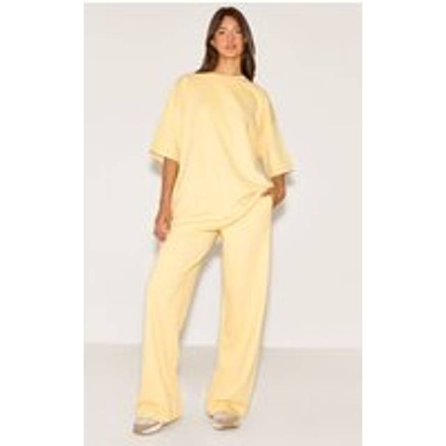 Butter Yellow Jersey Mid Rise Wide Leg Trouser, Butter Yellow - 8