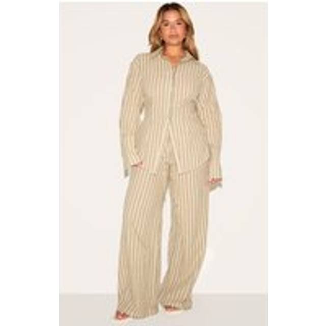 Shape Olive Striped Elasticated Waist Wide Leg Trousers, Green - 10