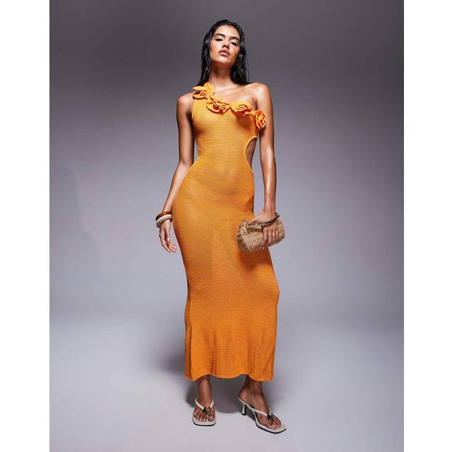 River Island Womens Orange Knit Crochet Beach Maxi Dress