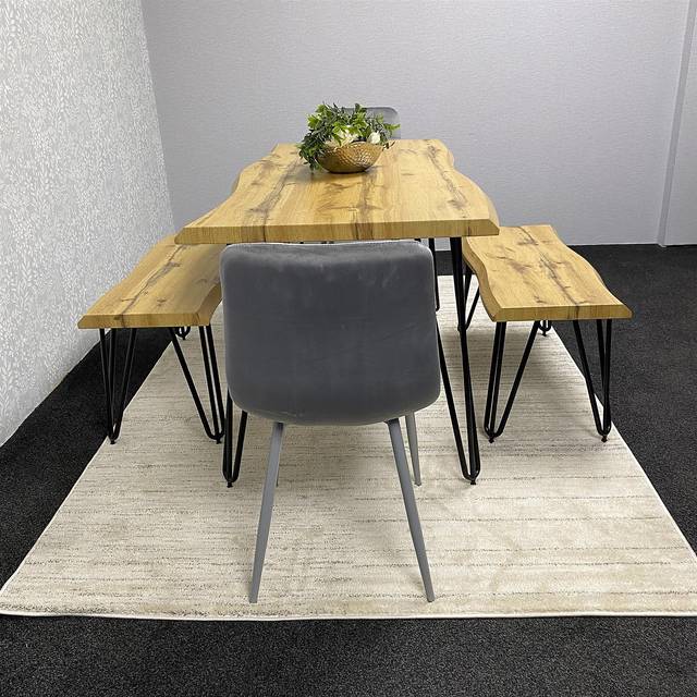 Kosy Koala Dining Table With 2 Benches And 2 Grey Velvet Chairs, Multi