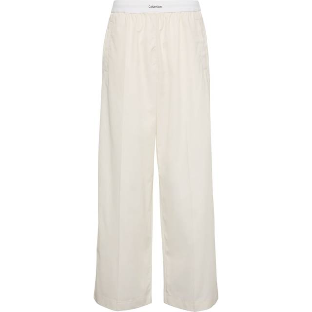 Calvin Klein Jeans Logo Waistband Relaxed Cotton Pants - White, White, Size Xxl, Women - XXL