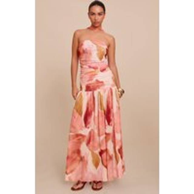 Stone Floral Print Ruched Scarf Dropped Waist Maxi Dress, White - 6