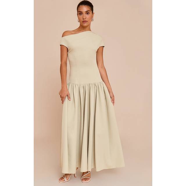 Petite Sage Tailored Asymmetrical Gathered Midaxi Dress, Sage - 14