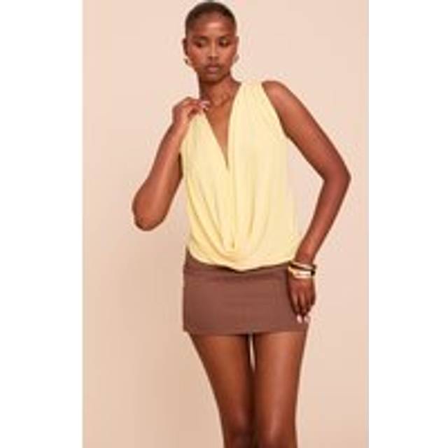 Lemon Double Layer Slinky Extreme Cowl Neck Top, Lemon - 8