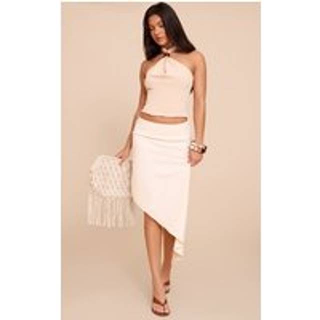 Cream Peachskin Floaty Asymmetric Midaxi Skirt, White - 12