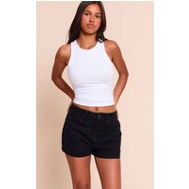 Petite Washed Black High Waisted Basic Shorts, Washed Black - 14