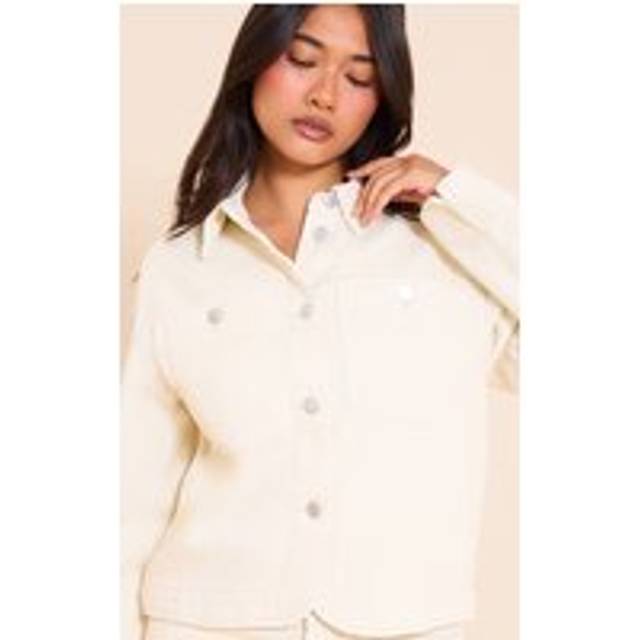 Stone Curved Hem Boxy Denim Jacket, White - 4