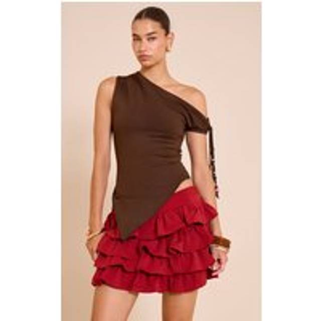 Deep Red Floaty Woven Rara Mini Skirt, Deep Red - 6