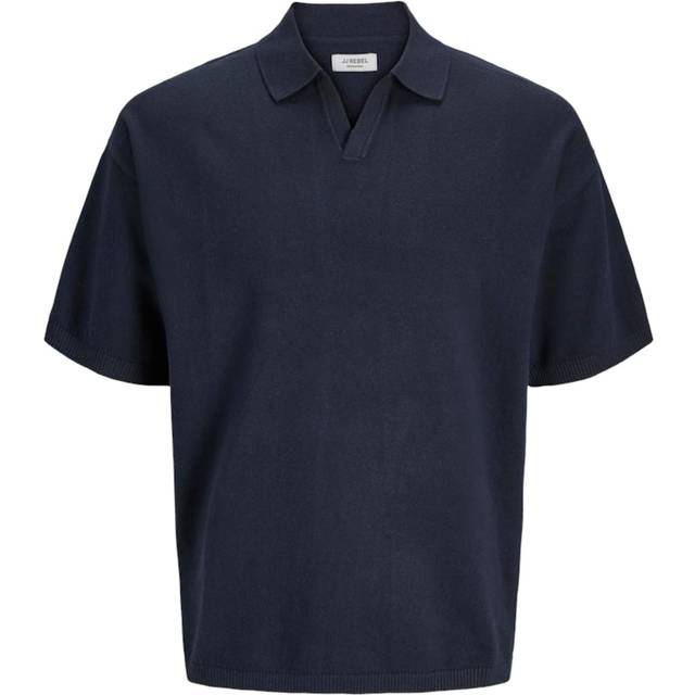 Men's Blue JJ REBEL Callum Knit Split Neck Polo (Xxl)