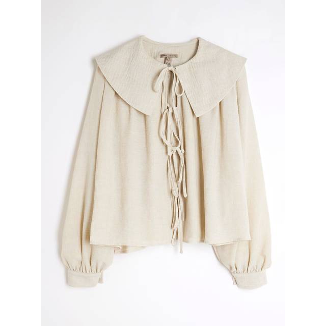 River Island Womens Beige Long Sleeve Tie Front Collared Blouse - 12