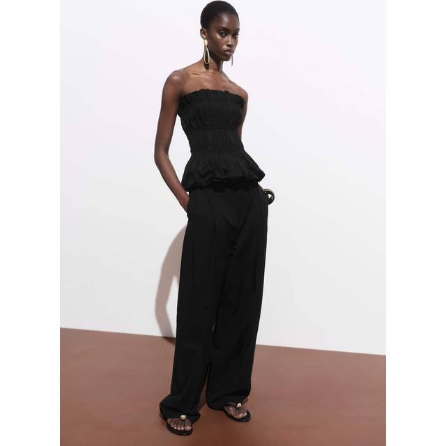 Straight-leg cotton pleated trousers black - Woman - 12 - MANGO - Black