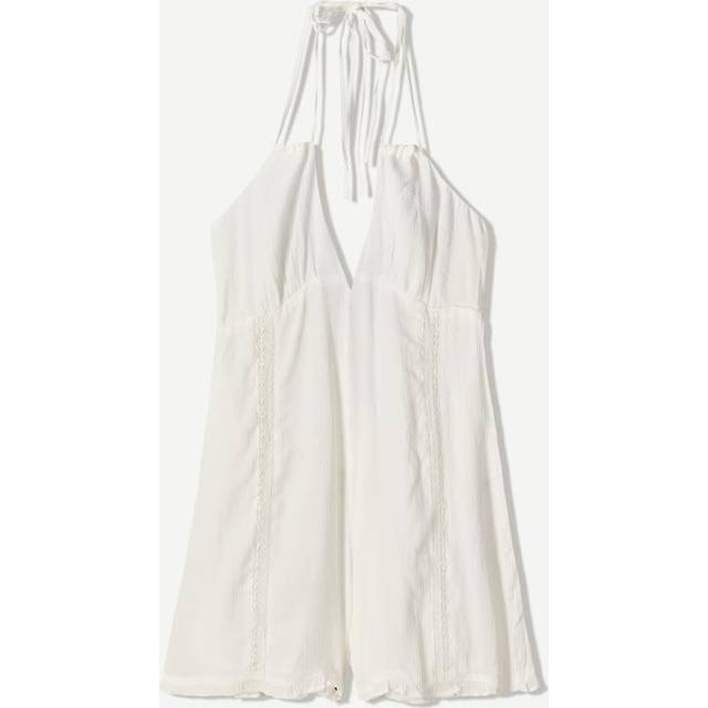 Bershka – Vit playsuit med halterneck och knytband-Vit/a