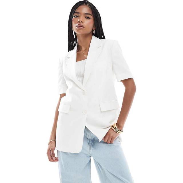 Stradivarius – Vit kavaj med korta ärmar-Vit/a