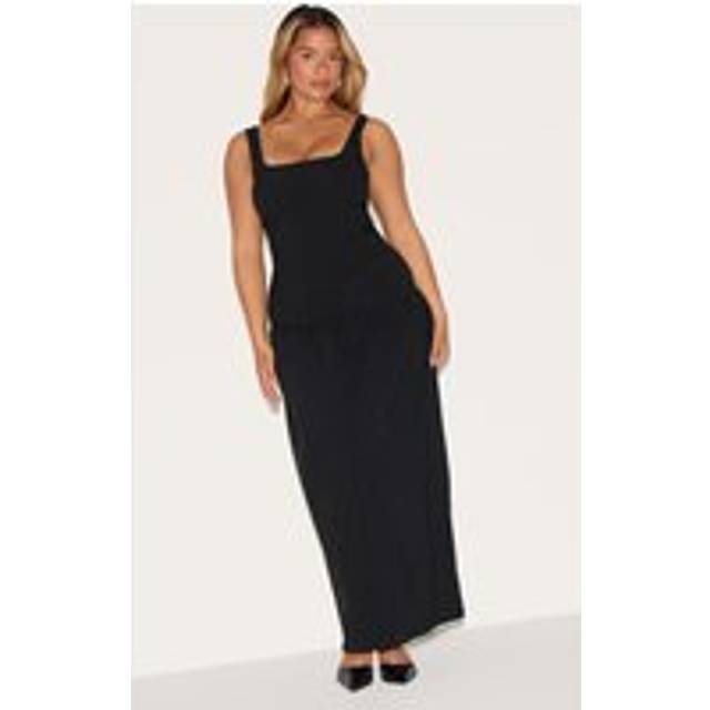 Shape Black Stretch Woven Square Neck Dropped Hem Maxi Shift Dress, Black - 6
