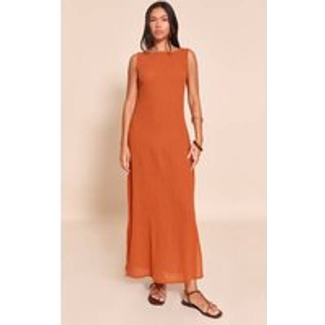 Burnt Orange Cheesecloth Sleeveless Maxi Dress, Orange - 6