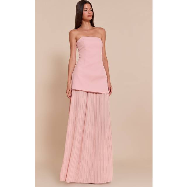 Blush Chiffon Pleated Skirt Panel Bandeau Maxi Dress, Pink - 8