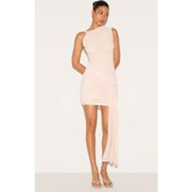 Cream Double Layer Mesh Twist Detail Mini Dress, White - 12