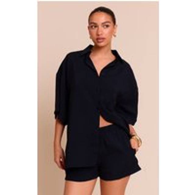 Black Mid Rise Floaty Shorts, Black - 8