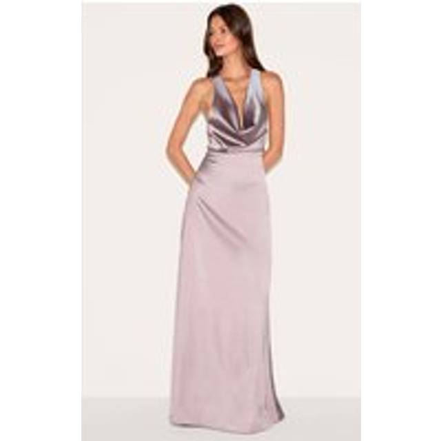 Mushroom Satin Cowl Neck Cross Back Maxi Dress, Mushroom - 8