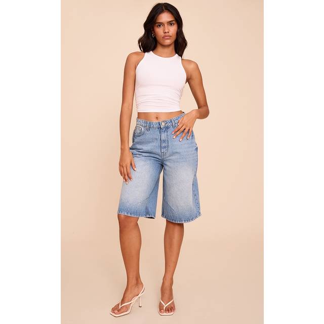 Mid Blue Wash Seam Detail Denim Jorts, Mid Blue Wash - 14