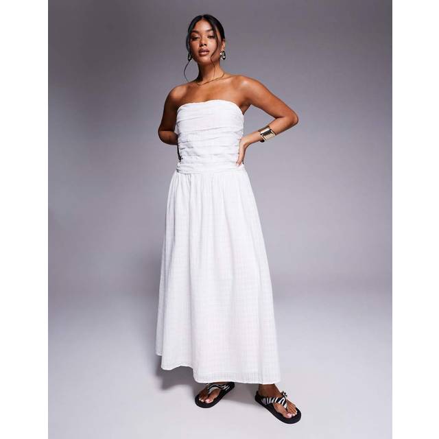 River Island Womens White Pleated Bodice Bandeau Midi Dress - 10
