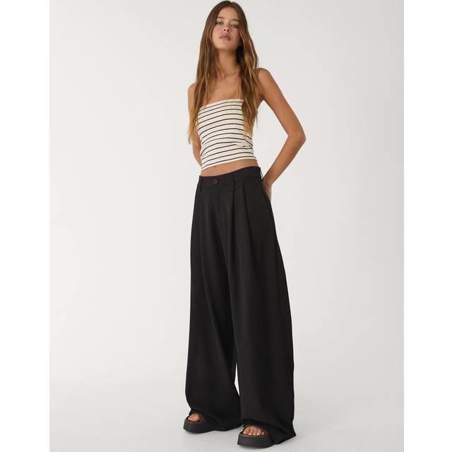 Stradivarius Wide leg smart trousers with darts Black 10