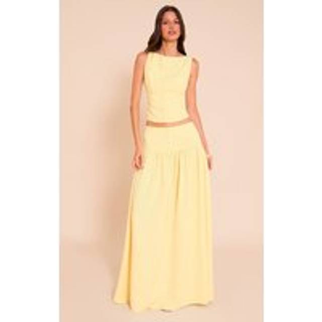 Lemon Woven Pleated Midaxi Skirt, Lemon - 16