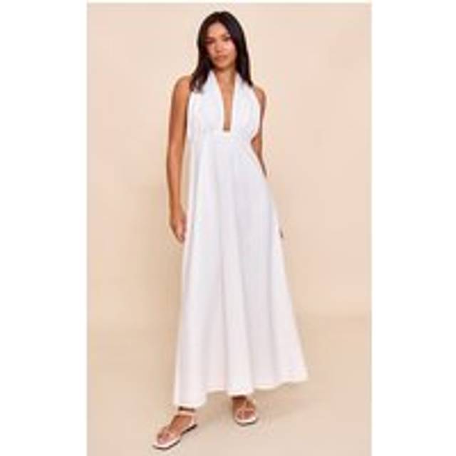 White Plunge Halterneck Maxi Dress, White - 4
