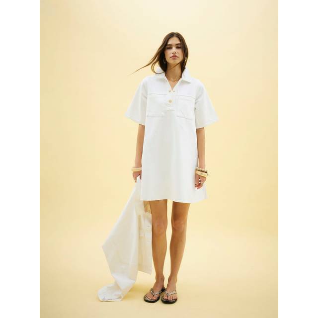 River Island Womens White Short Sleeve Denim Collared Shirt Dress - 10