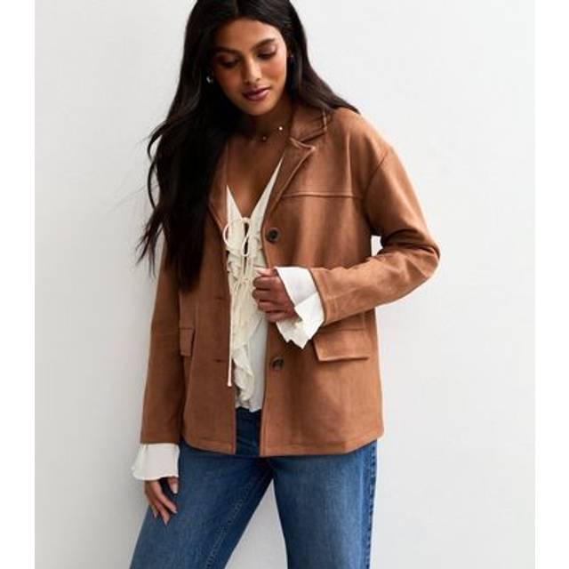 New Look Women's Plus Size Tan Faux Suede Button Up Jacket Curves - UK 18