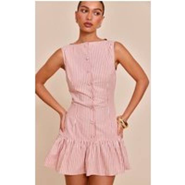 Rust Striped Satin Button Detail Flippy Hem Bodycon Dress, Orange - 14