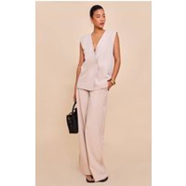 Clay Woven Extreme Wide Leg Pleated Mid Rise Wide Leg Trouser, Clay - 8