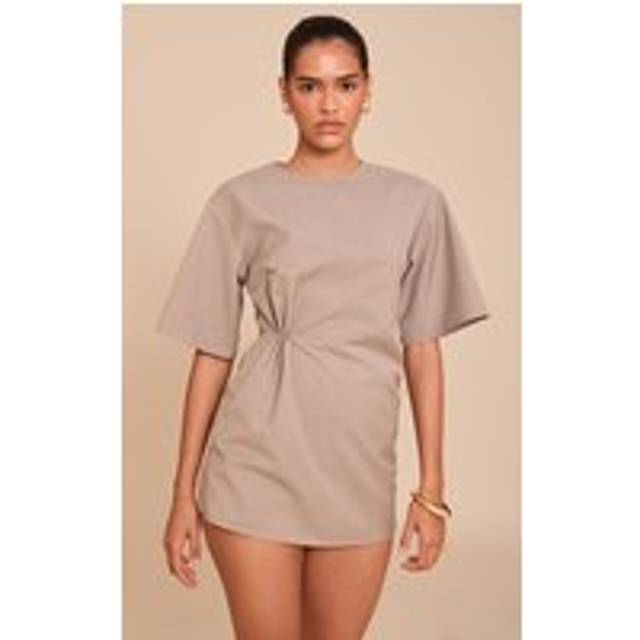 Mushroom Woven Asymmetric Cinched Skort Playsuit, Mushroom - 10