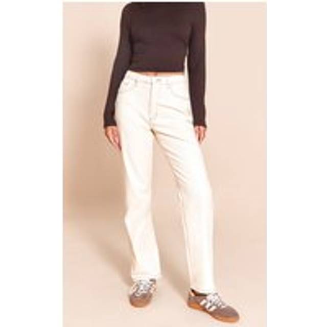 Ecru High Waist Straight Leg Jeans, Ecru - 8