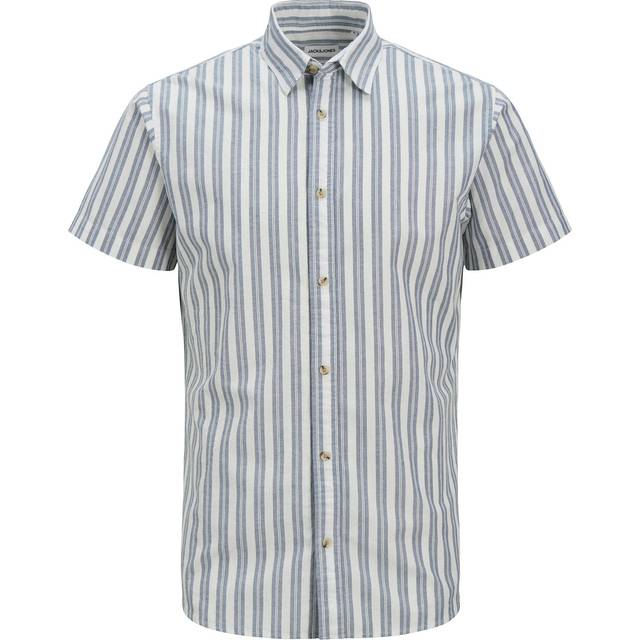 Jack & Jones Men's Navy Oxford Stripe Short Sleeve Shirt New Look - S