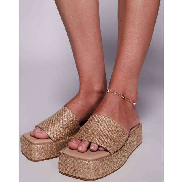 Public Desire Eclipse Straw Flat Sandal - Natural, Natural, Size 4, Women