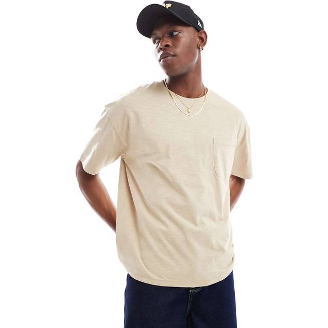 New Look Men's Light Brown Oversized Chest Pocket Jersey T-Shirt - XL