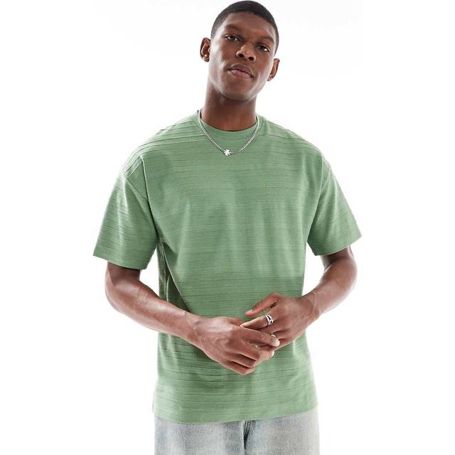 New Look Men's Green Oversized Textured Stripe Top - M