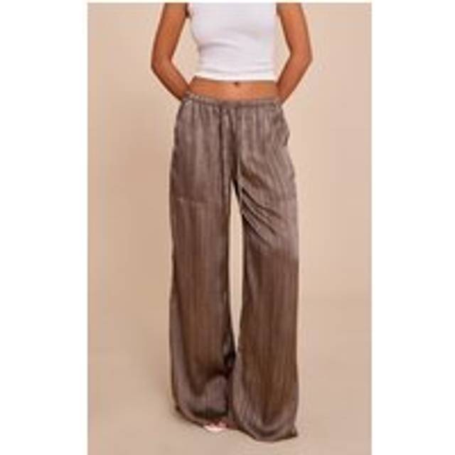 Grey Textured Woven Printed Satin Wide Leg Trousers, Grey - 16