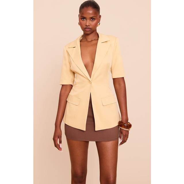 Butter Yellow Short Sleeve Button Blazer, Butter Yellow - 6