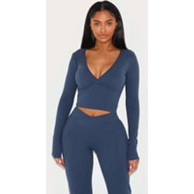 Shape Navy Sculpt Active Wrap V Neck Long Sleeve Top, Blue - 20