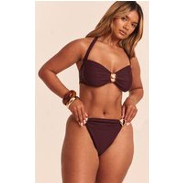 Shape Plum High Leg Gold Trim Bikini Bottoms, Purple - 20