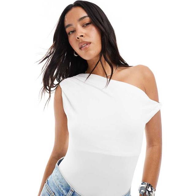 New Look Women's Off White Twist Fallen Shoulder Bodysuit - UK 6