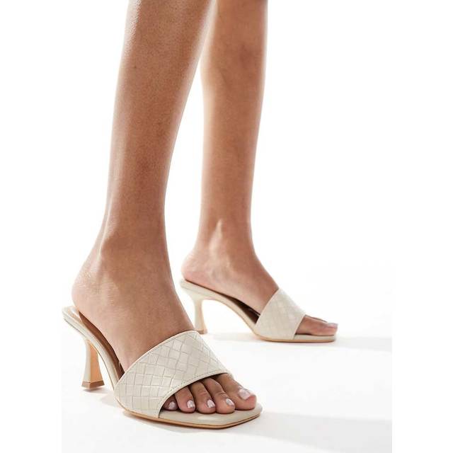 New Look Women's Wide Fit Off White Embossed Strap Mules Vegan - Size 7 - Wide Fit