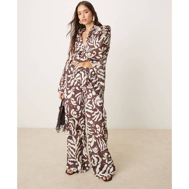 Printed cotton trousers brown - Woman - S - MANGO - Brown