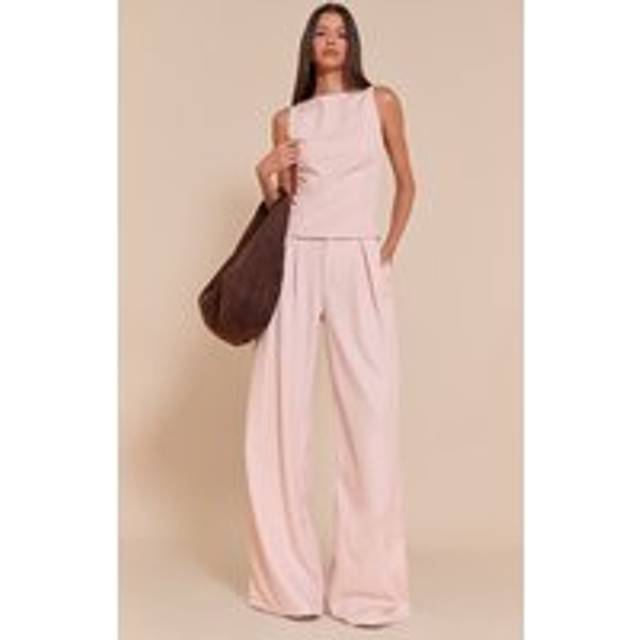 Pale Pink Tailored Woven Wide Leg Trousers, Pale Pink - 16
