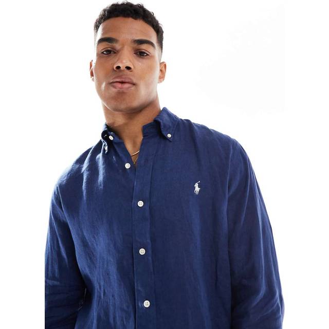 Polo Ralph Lauren for man. 710966294025 Navy linen shirt (L), Blue, Casual, Long sleeve