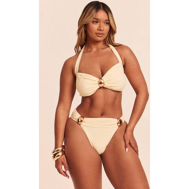 Shape Butter Cream High Leg Gold Trim Bikini Bottoms, Butter Cream.. - 6