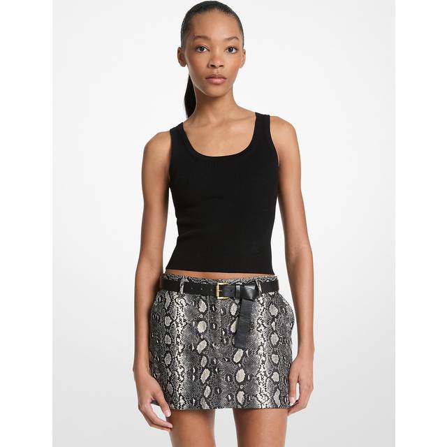 MK Snake Embossed Leather Mini Skirt - Natural - Michael Kors - UK 8